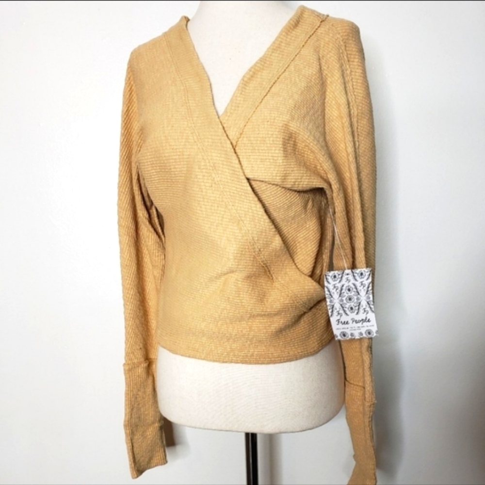 Free People Faux Wrap Ribbed Lupine Tee Top Thermal Knit Bohemian Fall